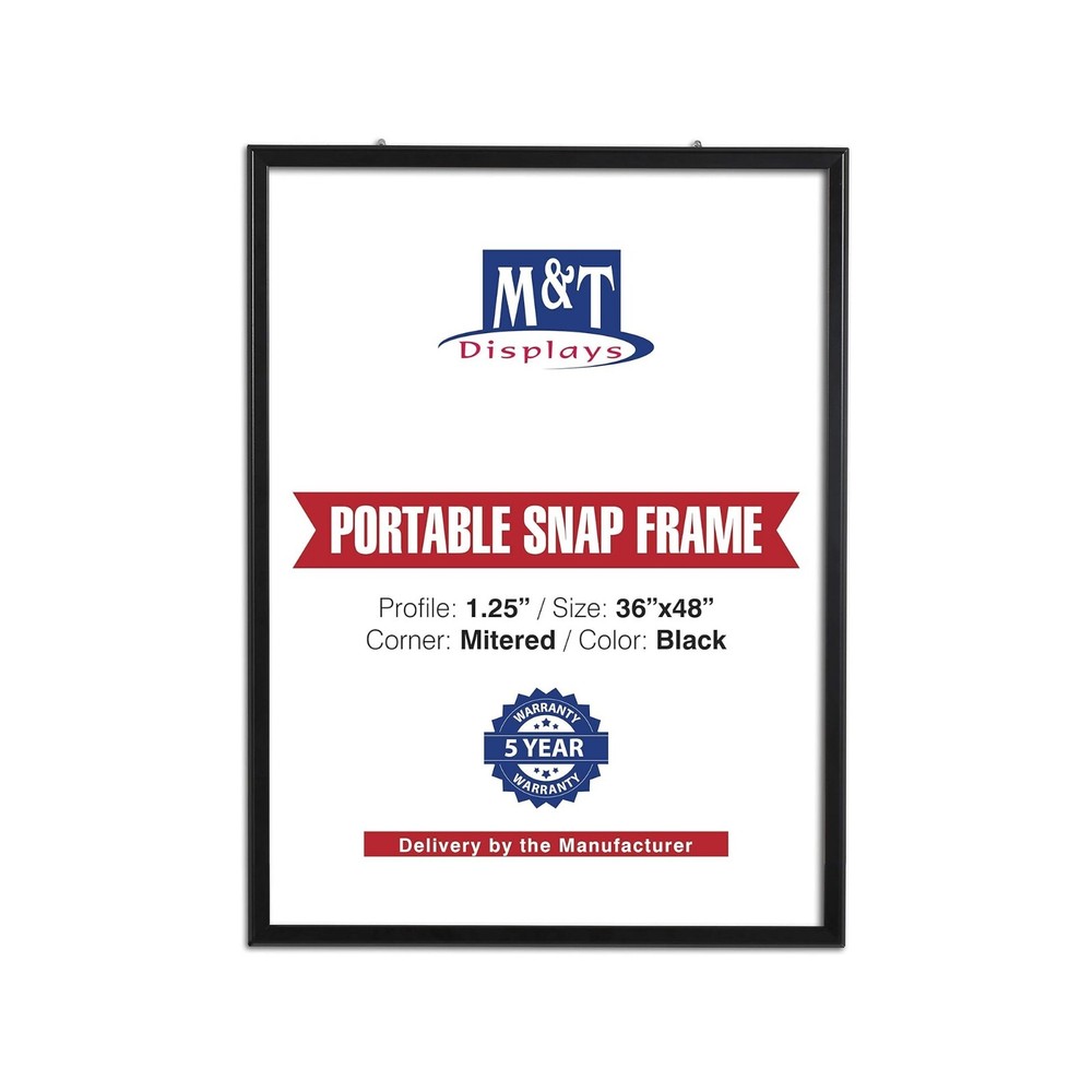 Portable Snap Poster Frame 1.25″ Aluminum Front Loading Wall Mount 36×48 Black