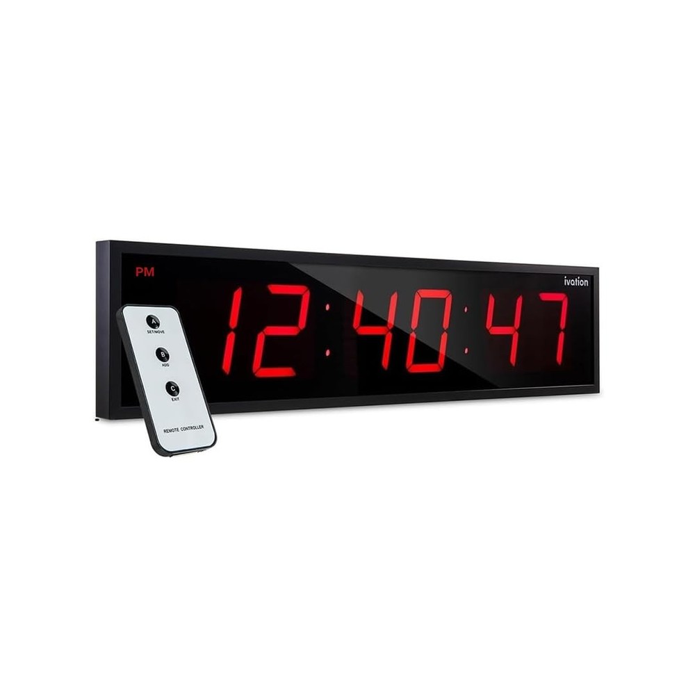 Ivation 24″ Large Digital Clock, 6-Level Brightness, LED Wall Clock, Red