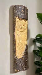 Owl Log Carving Rustic Home Decor Hand Crafted Wall Plaque 20 in. x 6in.