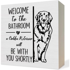 Funny Dog Bathroom Sign «Golden Retriever Will Be With You Shortly» Wood Block