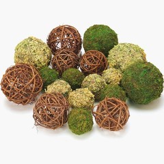 Fake Moss & Rattan Balls Filler – 18-Piece Set for Centerpieces & DIY Projects