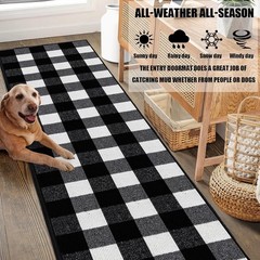 Buffalo Plaid Rugs 2′ x 8′ Black and White Check Rug, Non Slip Indoor/Outdoor