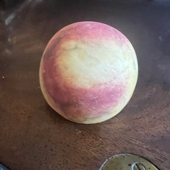 Early Italian Alabaster Hand Carved Hand Painted Half Peach With Pit . MCM