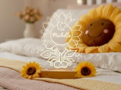 Custom Flower Nightlight, Unique LED Lamp Gift for Adults & Kids Room Decor