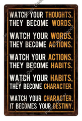 Watch Your Thoughts They Become Words Metal Tin Sign Quotes Plaque Wall Poster