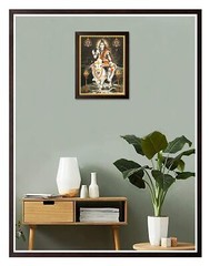 Lord Shiva Riding with his Vehicle Nandi & Giving Blessing Print In Wooden Frame
