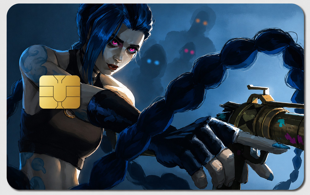 Dark Portrait Glowing Eyes League of Legends Jinx Debit Card Credit Card Skin