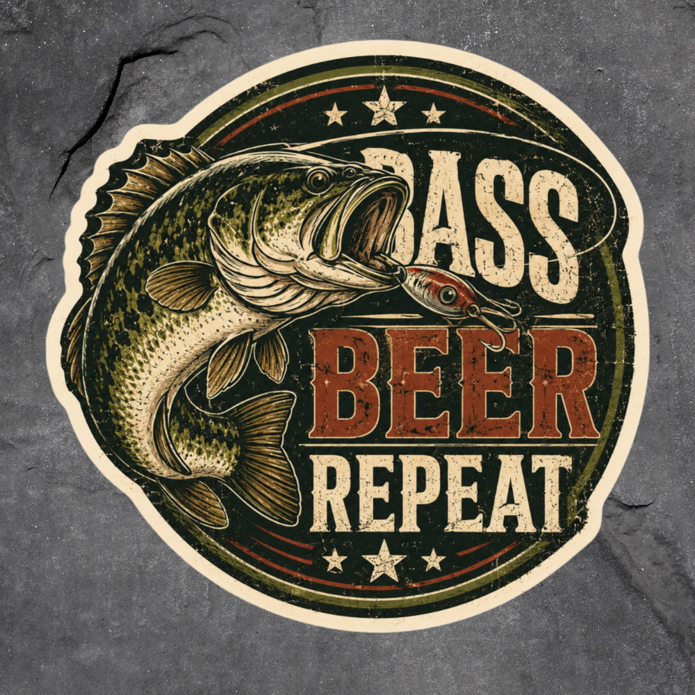 Bass Fishing Sticker Vinyl Decal Bass Beer Repeat Largemouth Angler