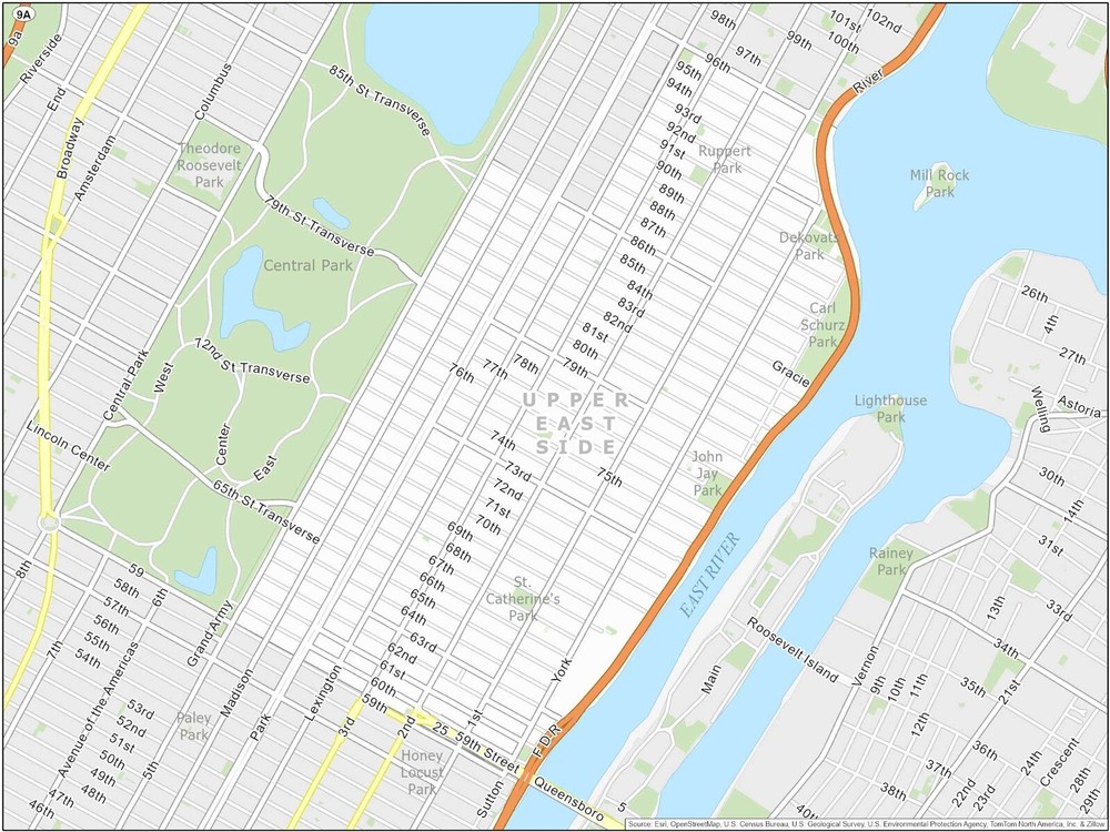 New York City Upper East Side Map GLOSSY POSTER PICTURE PHOTO PRINT BANNER 12092