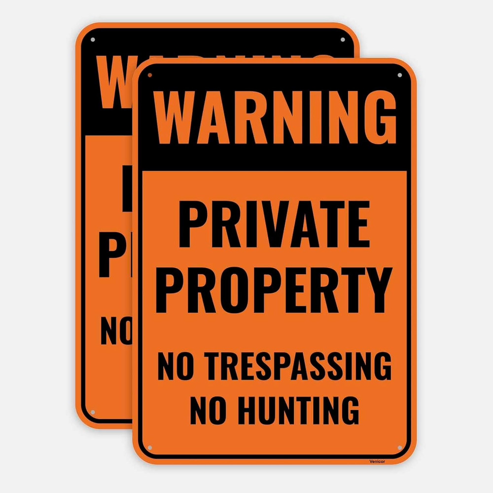 No Trespassing No Hunting Sign 2 Pack 10×7 In Aluminum Outdoor Fence Warning