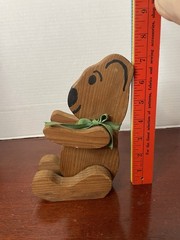 Vintage Wooden Teddy Bear Figurine Jointed Arms Rustic Folk Art Wood Toy Decor