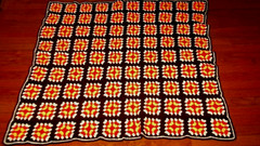 VTG 50X60 CROCHETED BROWN YELLOW ORANGE GRANNY SQUARE WOOL AFGHAN BLANKET THROW