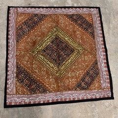Vintage Indian Patchwork Tapestry Orange Gold Sequin Embroidered Wall Art 40×39
