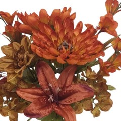 21″ Rust Colored Artificial Mixed Floral Dahlia, Mum & Lily Bush