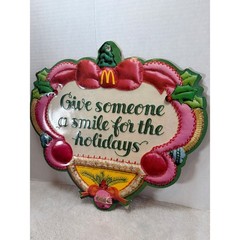 VTG 1981 McDonald’s Christmas Holiday Sign Give Someone A Smile For The Holidays