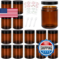 Keketin 8 Oz Amber Glass Jars16 Pack Empty Cosmetic Containers Inner Liners And