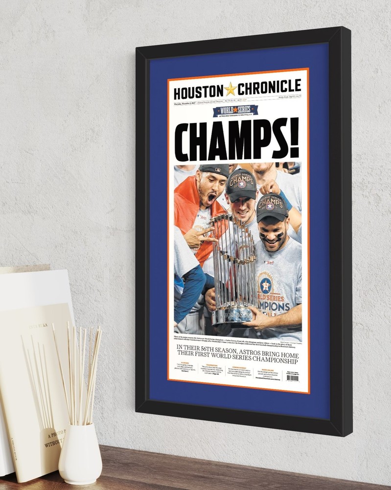 11×22 Newspaper Frame With Navy Blue and Orange Double Mat