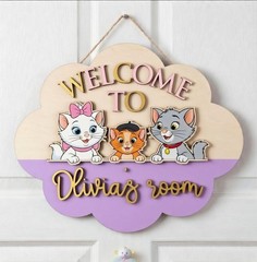 Personalized Cute Cat Name Sign Custom Kids Room Nursery Wooden Decor