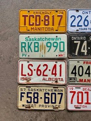 Vintage Canada Decorator Flea Market License Plate Lot AB BC MB OT PEI QC SK
