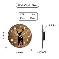 Deer Pattern Wooden Silent Wall Clock No Battery Holiday Home Decors