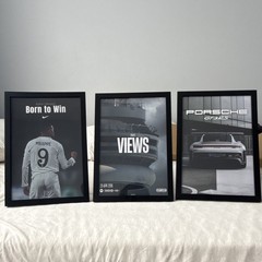 3 Black 12×16 Rear-Loading Poster Frames (Mbappe, Drake-views,Porsche 911 GT3RS)
