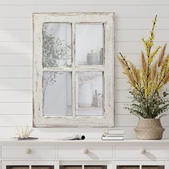 Rustic Window Pane Mirror Wall Decor 11 x 16 inches, Hanging Distressed Style 1