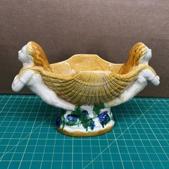 VTG Double Mermaid Shell Decorative Large Bowl- 11” H, 16” L, 6” W Centerpiece