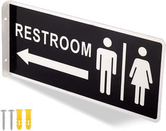 Double Sided Metal Restroom Sign, Aluminum Bathroom Sign for Home and Office, 12