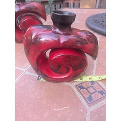 Abstract Spiral Ceramic Vase Red Black Modern Sculptural Art Pottery Decor 7in