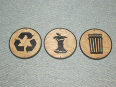 Set of 3 Recycle, Trash and Compost Rustic 3 1/2″ Round Wood Signs, Garbage