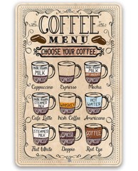 Metal Sign – Coffee Menu Choose Your Coffee – Durable Metal Sign Café’ Decor