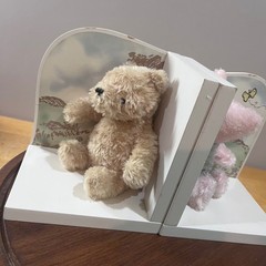 Disney Winnie the Pooh & Piglet Plush Wood Bookends Nursery Decor Set Vtg Style