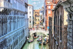 Gondalos in a Traffic Jam in Venice Italy Photo Art Print Poster 12×18