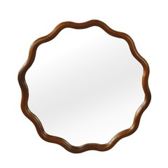 36 in Wavy Mirror, Round Solid Wood Frame Decorative Mirror For Bathroom Hotel
