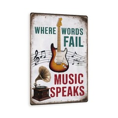 Where Words Fail Music Speaks Sign 8×12 Guitar Musical Notes