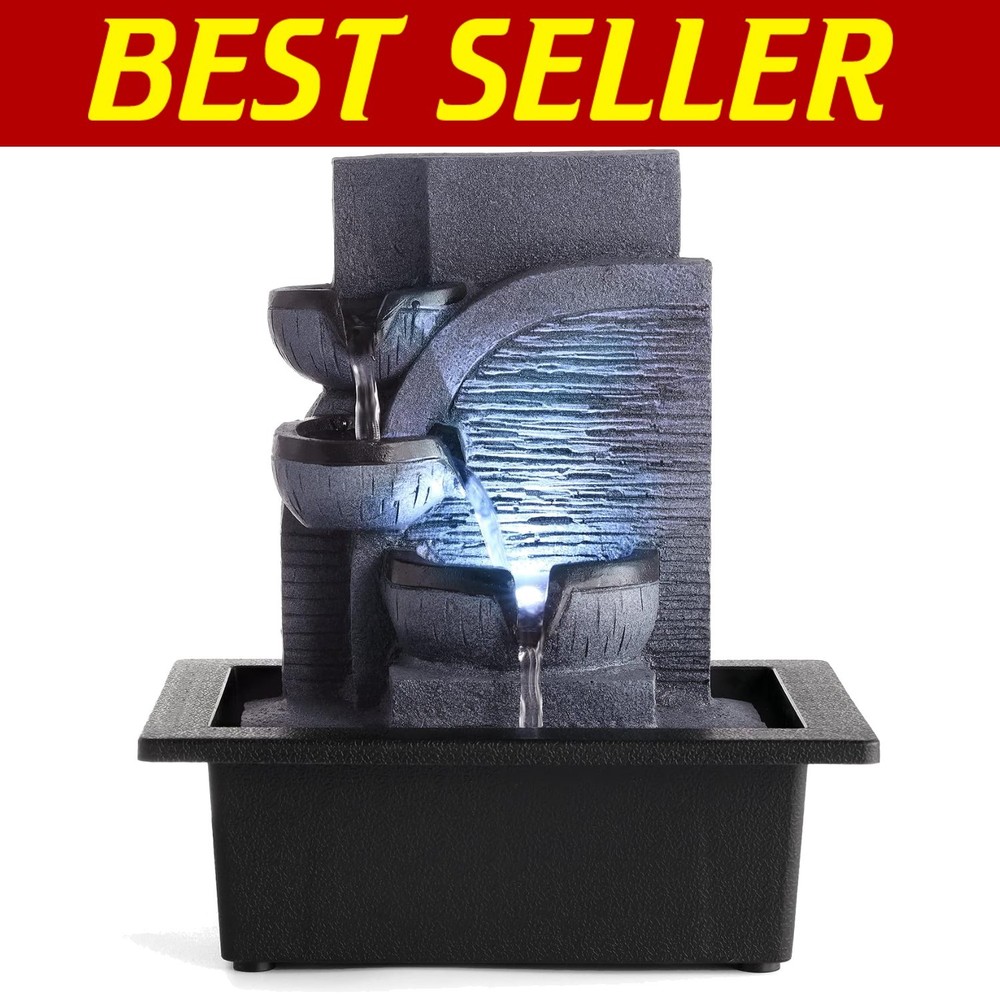 Elegant Tabletop Water Feature with LED – Indoor Waterfall for Home and Office