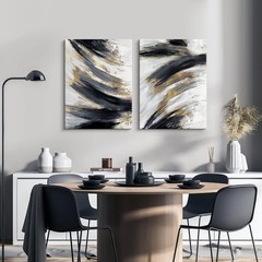 Contemporary 2-Pack Black and White Gold Canvas Wall Art for Any Room