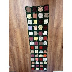 Handmade Crochet Granny Square Table Runner Green Multi Color Boho Vintage 70×19