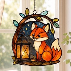 Fox Lantern Suncatcher – Starry Night Woodland Window Hanging Gift