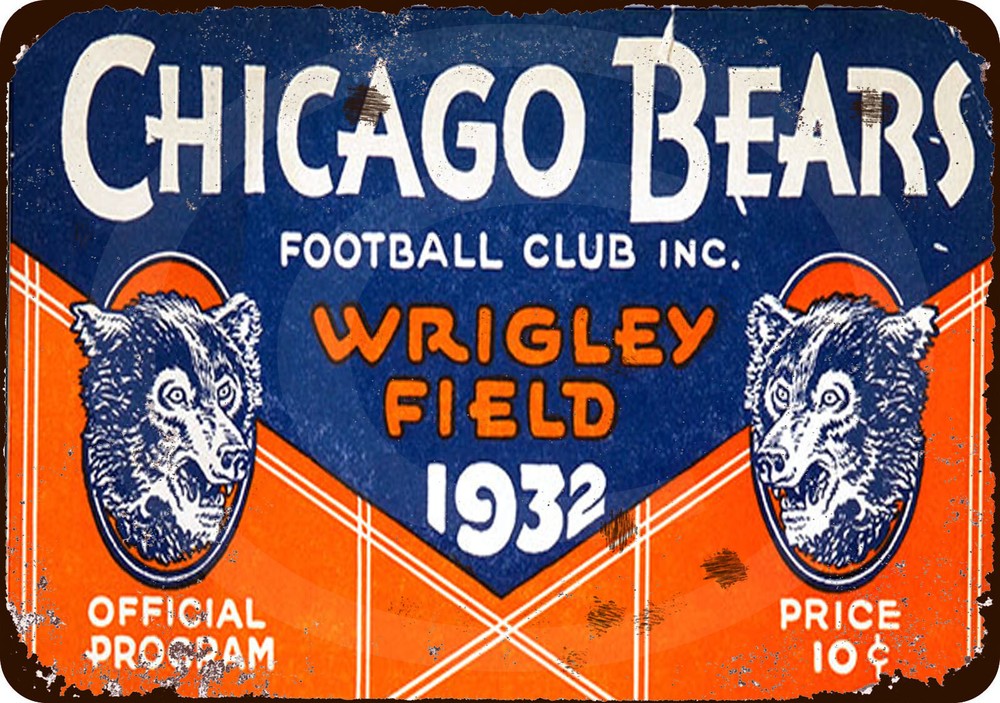 Chicago Bears 1932 Program Cover Vintage Reproduction metal sign 8 x 12