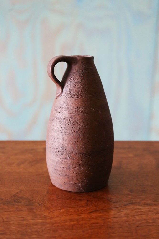 Studio Ceramic Brown Earthenware Jug Vase with handle c 1970