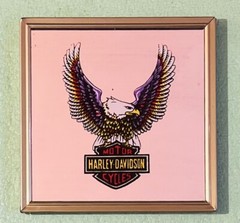 Harley Davidson Wall Mirror Bar Shield Eagle Color Brass Framed, 4″ x 4″ Vintage