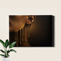 Black Gold Portrait Canvas Print Gold Drip
