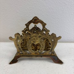 Brass Letter Holder Napkin Ornate Victorian Desk Handcasted 80s Upper Deck