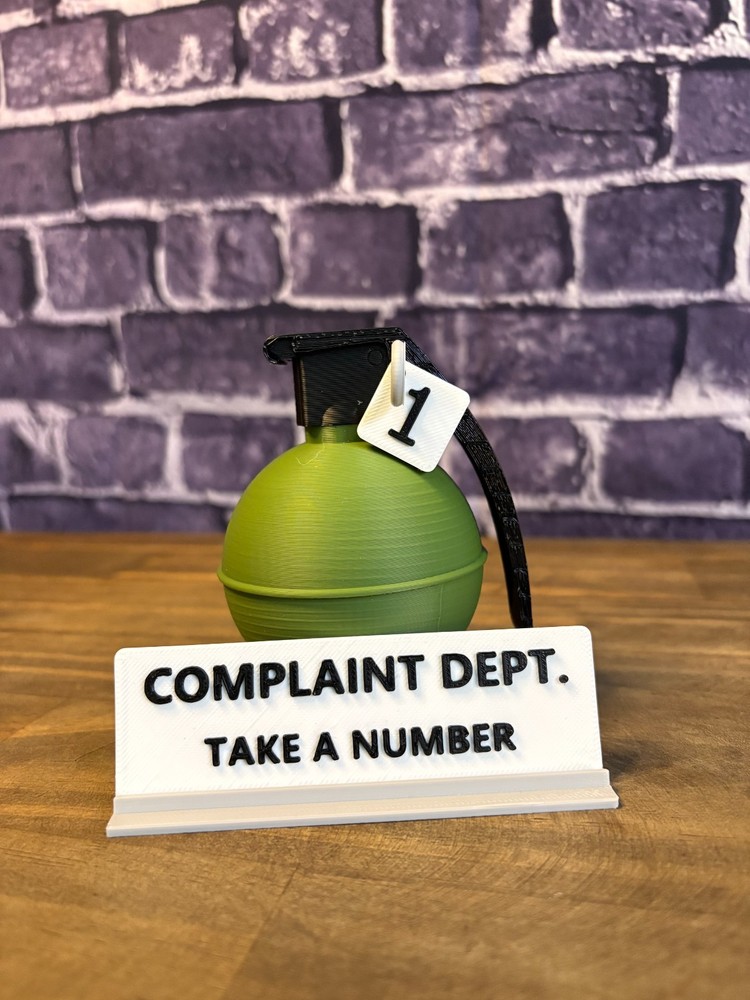 Complaint Dept Grenade Desk Sign – “Take a Number” Funny Military Office Decor