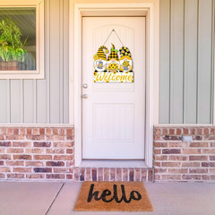 Sunflower Welcome Door Sign Wood Gnome Hanger Sunflower Wreath for Front Door Su