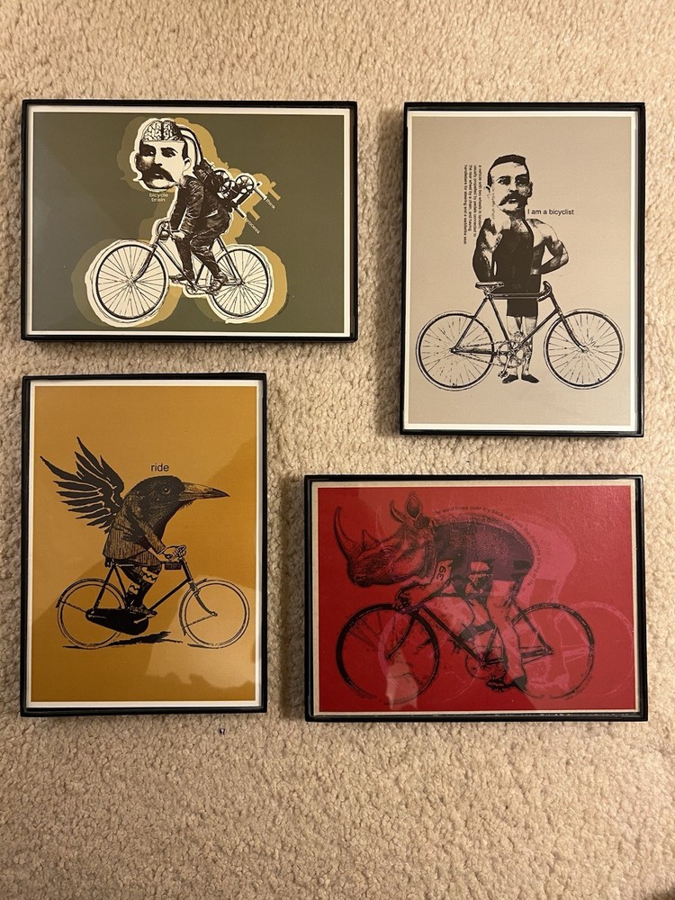 Surreal cycling Art Prints – Monty Python Style Absurd British Humor, set of 4