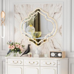 Irregular Silver Wall Decor Mirror Golden Rim Hanging Vertically/Horizontally