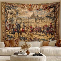 1pc Medieval Knight and Castle Tapestry Wall Hanging Vintage Armored Warriors,