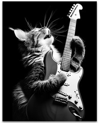 Purrrfect Guitar Lick Cat Poster 11×14 Unframed Rock & Roll Music Wall Art